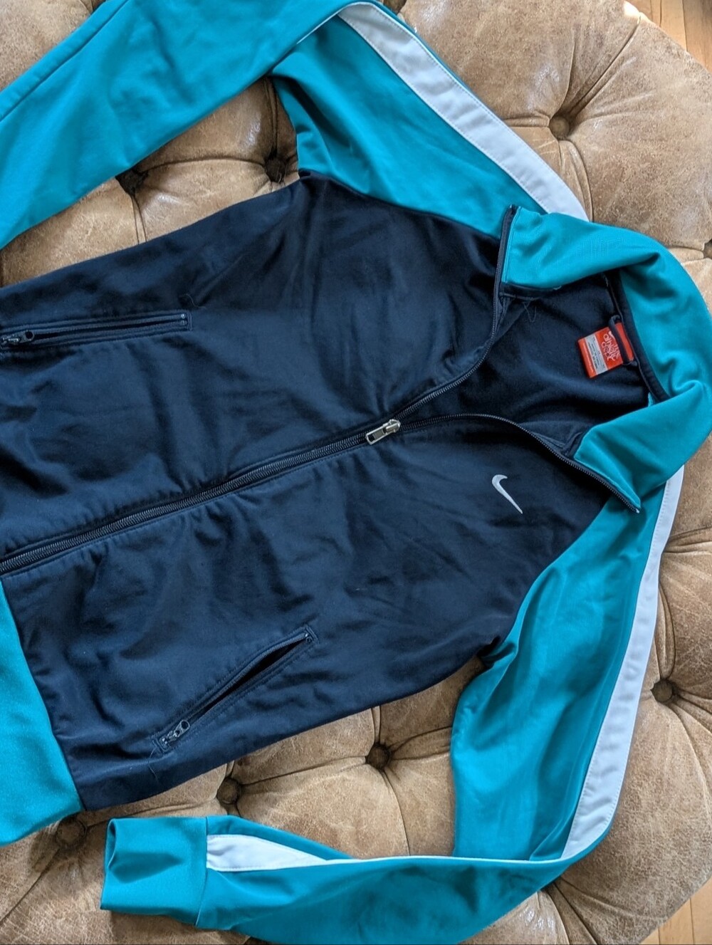 Nike Athletic Dept Women Track Jacket Navy Teal Colorblock Full Zip 465163-473 M